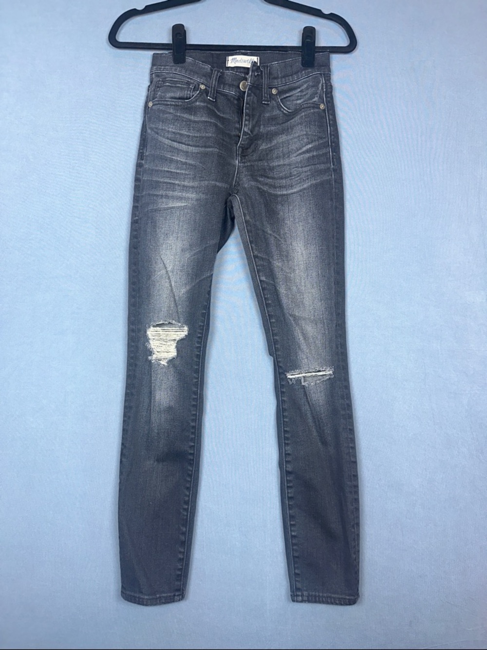 Madewell High Riser Skinny Jeans Womens 24 Black Distressed Stretch Denim